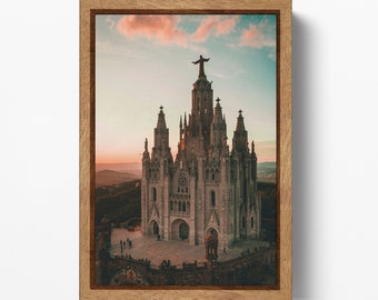 Temple of the Sacred Heart of Jesus Tibidabo PETA Approved Faux Leather Canvas Wall Art