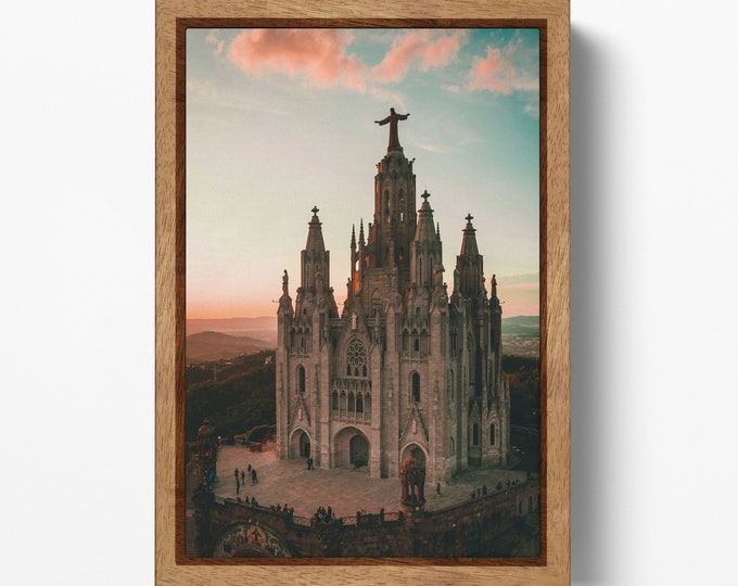 Tibidabo Amusement Park Temple of the Sacred Heart of Jesus Wall Art Home Decor Canvas Eco Lather Print, Made in Italy!