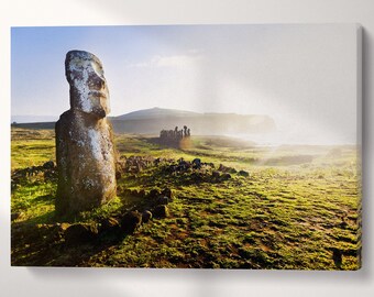 Moai Statue Echoes PETA Approved Faux Leather Canvas Wall Art