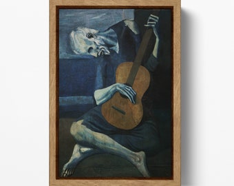 The Old Guitarist by Pablo Picasso Framed Canvas Leather Print