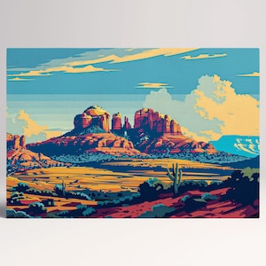 Sedona al Tramonto Paesaggio del Deserto Canvas Stampa su Tessuto Ecopelle, Made in Italy!