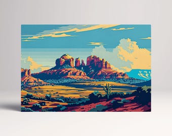 Sedona Sunset Desert Landscape Art PETA Approved Eco Leather Canvas Multi Panel Art Frame