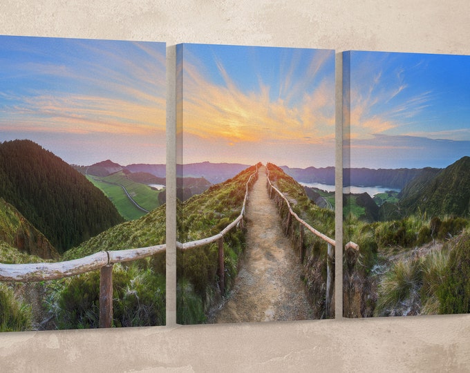 Sao Miguel Island Sunrise, Ponta Delgada, Azores, Portugal Leather Print/Large Wall Art/Large Wall Decor/Made in Italy/Better than Canvas!