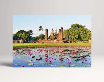 Buddhist Temple Sukhothai Thailand PETA Approved Eco Leather Canvas Single or Triptych Art
