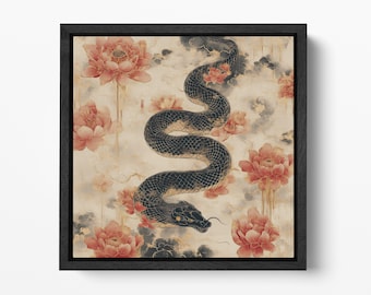 Celestial Serpent Dragon Legend PETA Approved Eco Leather Square Canvas Wall Art