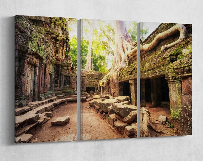 Angkor Wat Cambodia Ta Prohm Khmer Buddhist Temple Canvas Eco Leather Print, Made in Italy!