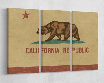 California Grunge Flag PETA Approved Faux Leather Canvas Wall Art
