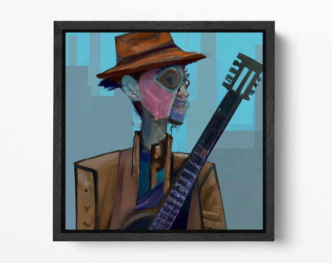 The Old Guitarist Steam Punk Edition Pablo Picasso Framed Canvas Leather Print, Great Gift for Art Lovers!