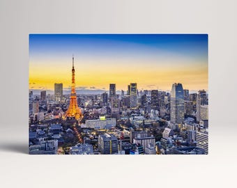 Tokyo Skyline Night Japan PETA Approved Eco Leather Canvas Multi Panel Art
