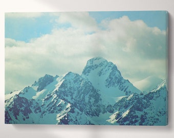 Winter Mountains Snow Wall Art Vegan Leather Print Ready to Hang