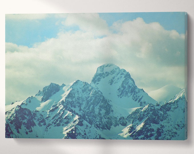 Winter Mountains with Snow Vintage Filter Leather Print, Made in Italy!