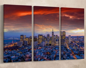 San Francisco Sunset Skyline PETA Approved Faux Leather Wall Art
