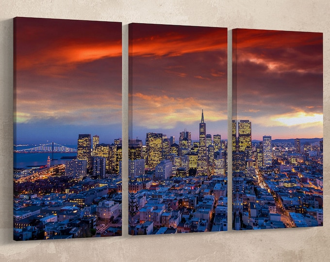 San Francisco Downtown View at Sunset/San Francisco Wall Art/Extra Large Wall Art/Large Wall Decor/Made in Italy/Better than Canvas!