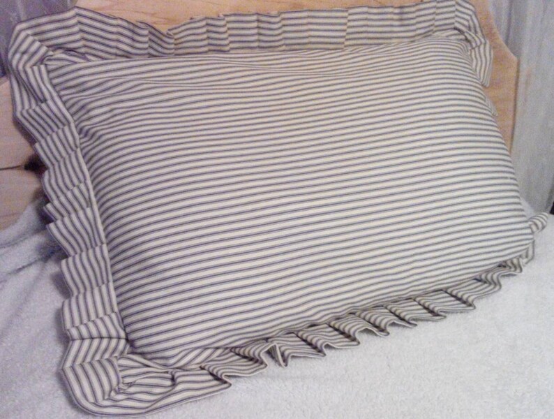 Set of 2 Standard Ticking Pillow Shams in Blue Ticking Pillow Etsy