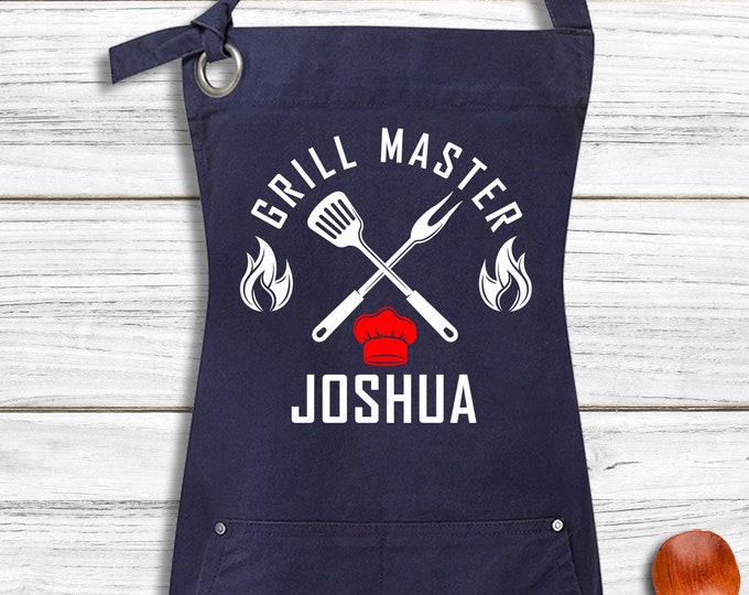 Personalized Grill Master Barbecue Apron for Men, Custom BBQ Apron for Dad, Grilling Fathers Day Gift, Grilling Gifts for Boyfriend Birthday