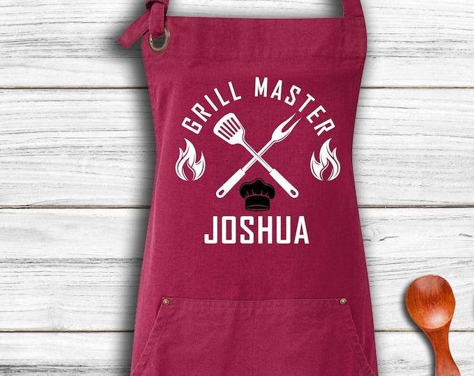 Personalized Apron with Pockets for Men Custom Grilling Apron for Dad Christmas Gift for Husband Fathers Day Gift Personalized BBQ Apron Men