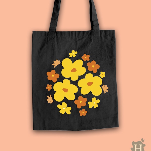 Y2k Flower Tote Bag, Boho Hippie Floral Reusable Grocery Bag, Cute Stocking Stuffer, Eco Friendly Shopping Tote, Stocking Stuffer for Her