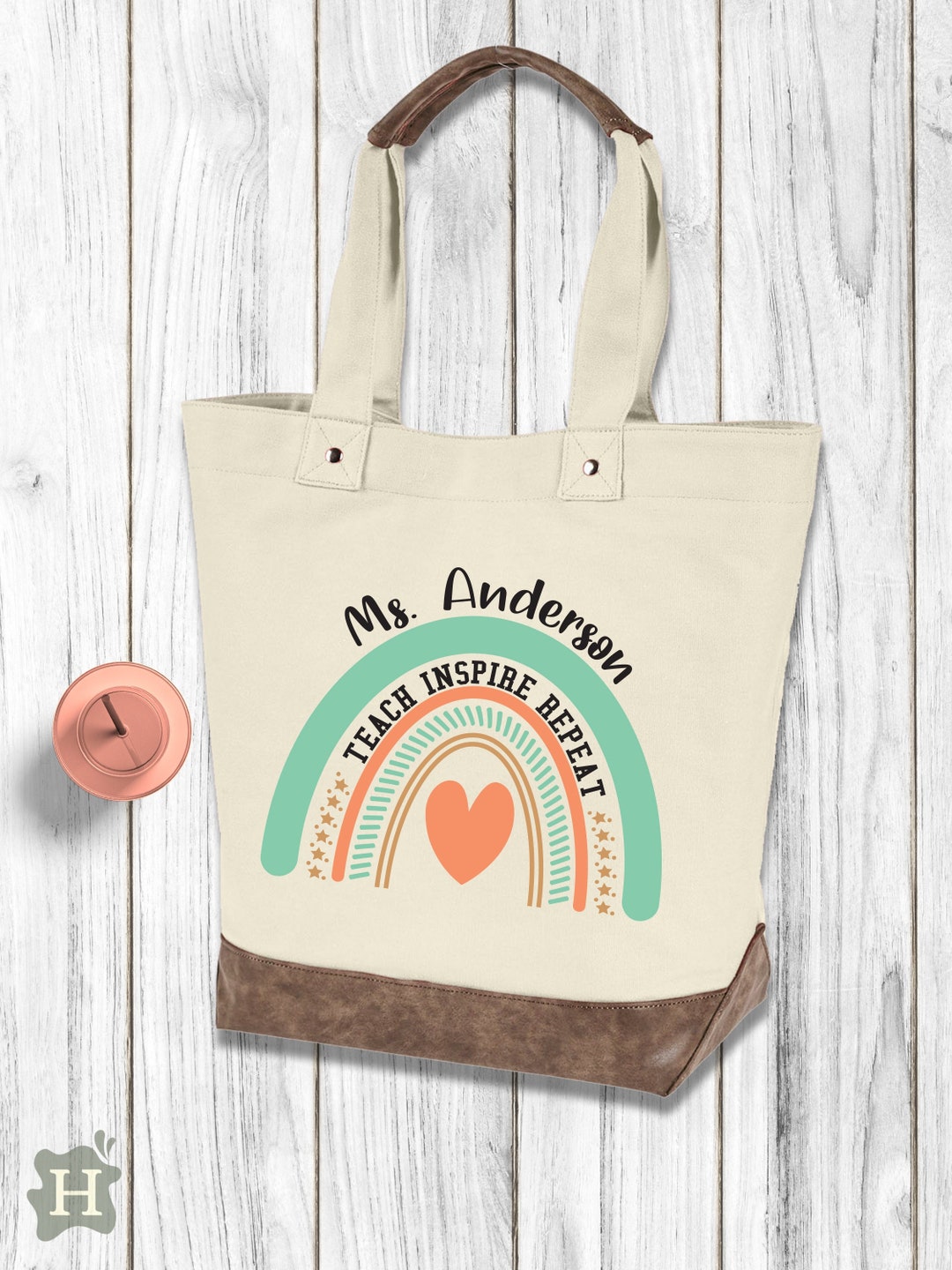 Personalized Teacher Tote Bag, Boho Rainbow School Teacher Bag, Custom ...