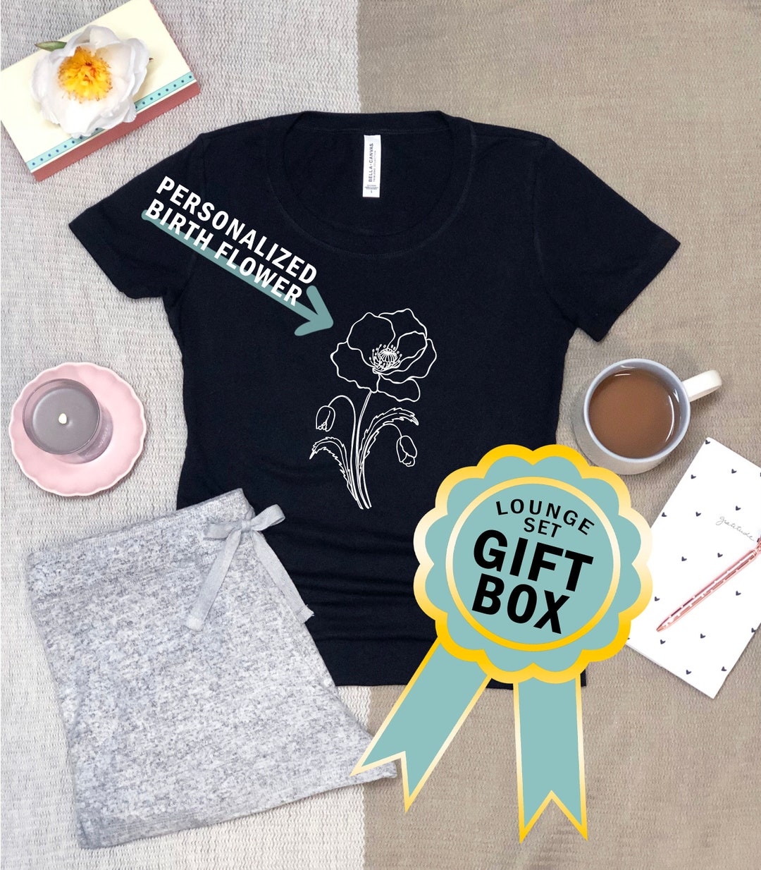 Birth Month Flower Pajama Set Gift Box for Mothers Day Gift, Birth