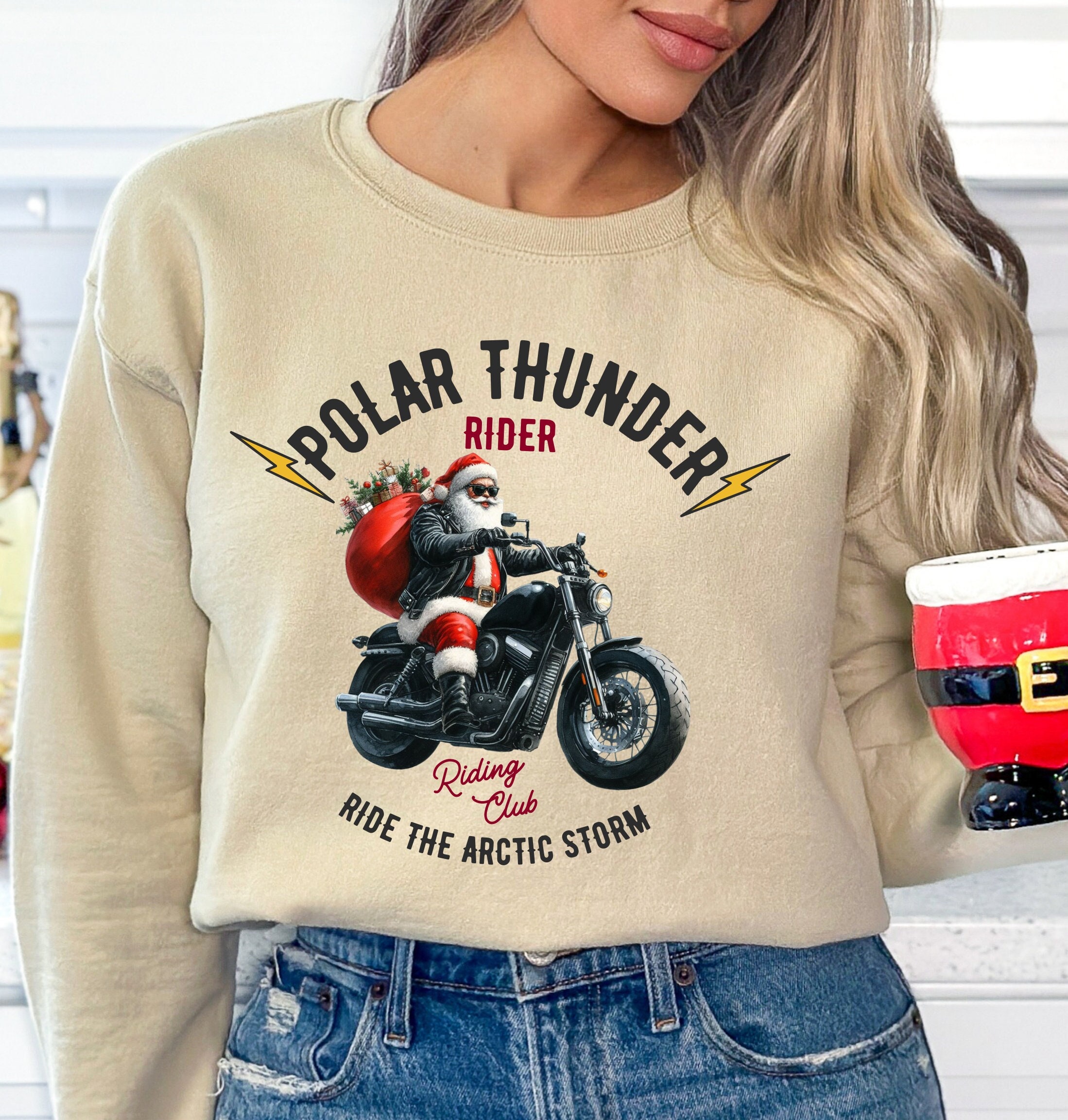 Motorcycle santa sweater cheap
