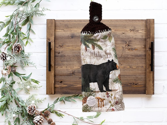 Bear crochet top towels with topper, bear decor, bear Hanging kitchen towel, crochet hanging kitchen towel, double layer kitchen towel