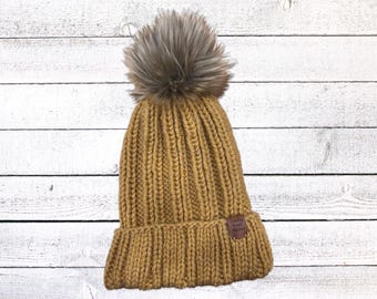 womens knit winter mustard beanie, women’s kint beanie, knit winter hat, mustard womens hat
