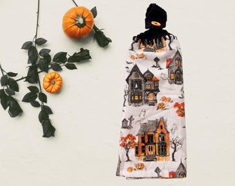 Halloween Kitchen Hand Towel With Button, Haunted House Kitchen Towel, Double Layer Hand Towel, Haunted House Decor, Spooky Kitchen Decor