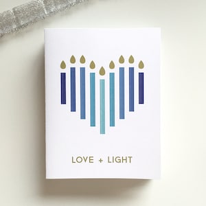 Amour + lumière - Menorah coeur, moderne, beau, Hanoucca, carte de Hanoucca