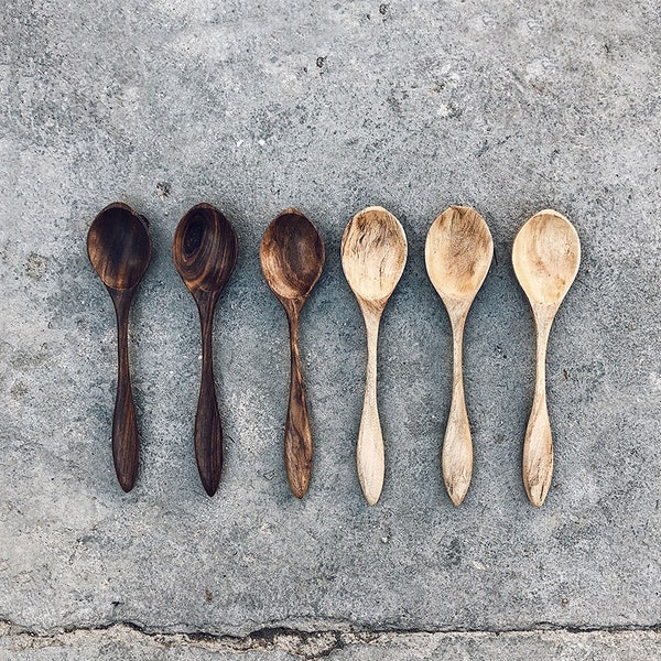 Handmade wooden cooking mixing and serving kitchen spoons