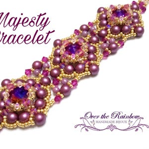 Bracelet tutorial with bicone and pearls, PDF pattern majesty bracelet beading tutorial image 1