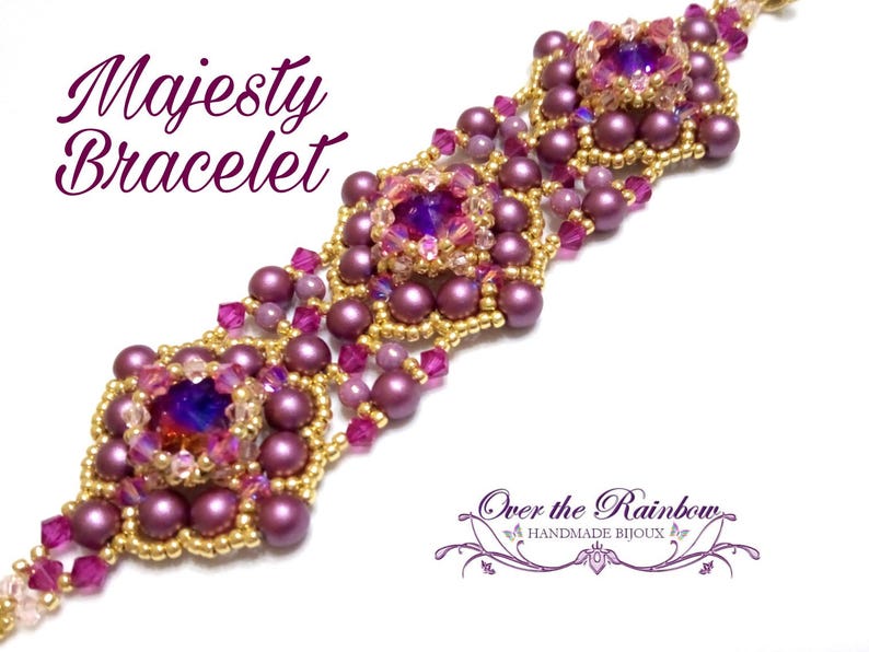 Bracelet tutorial with bicone and pearls, PDF pattern majesty bracelet beading tutorial image 1