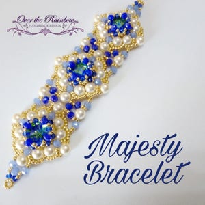 Bracelet tutorial with bicone and pearls, PDF pattern majesty bracelet beading tutorial image 2