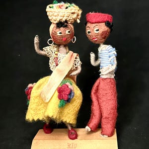 Rare Vintage Dancing Pair Of 1950’s Brazilian Rio Felt Folk Dolls Bonecas Típicas
