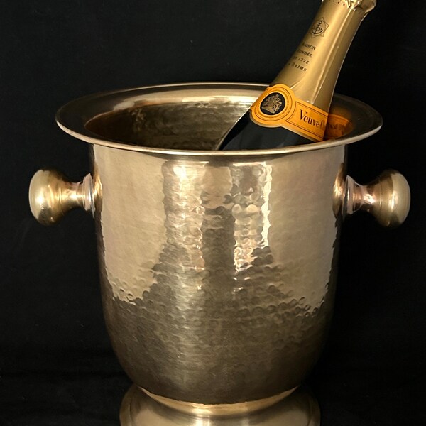 Vintage Solid Brass 9” Hand Hammered  Champagne Wine Ice Bucket Nice!