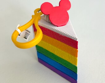 Disney Pride Mickey Mouse Cake Keychain – Rainbow Disneyland Clip