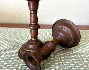 Vintage Brass Candlesticks – 8" Tall Pair, Aged Patina
