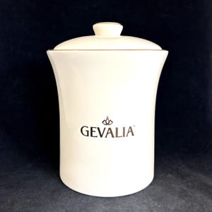 Gevalia Kaffe Ceramic Coffee Canister | Porcelain Glazed Jar | Gold Trim Airtight Storage | Vintage Coffee Container Excellent Condition