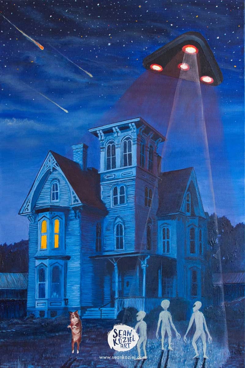 UFO Art Print, Ufo Abduction, Alien Abduction Aliens Space Ship Aliens ...