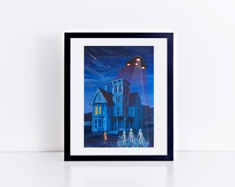 A fun UFO print perfect for Halloween or the alien enthusiast