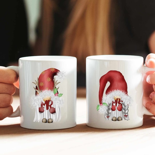 Mr & Mrs Gnomes - Christmas Mugs | matching couples Christmas gnome mugs, Christmas mugs for couple, His and Hers Christmas mugs