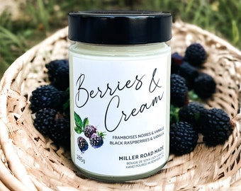 BERRIES & CREAM - Soy Candle | Small Batch soy wax candle, black raspberry and vanilla scented candle, Canadian candles