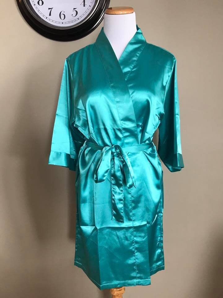 turquoise satin robe