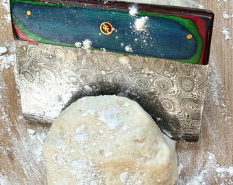 Hand forged, Damascus Steel, Dough cutter, bench cutter,  scraper, chopper, chef tool, kitchen accessory