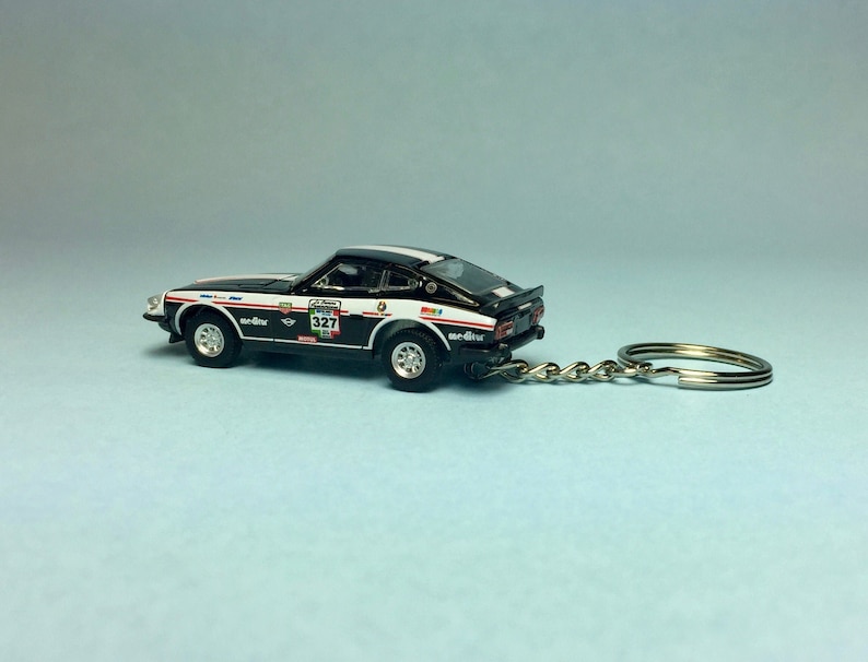 La Carrera Panamericana Mexico Rally Novelty keychain made from 164 scale die cast model car 1974 Datsun 260Z