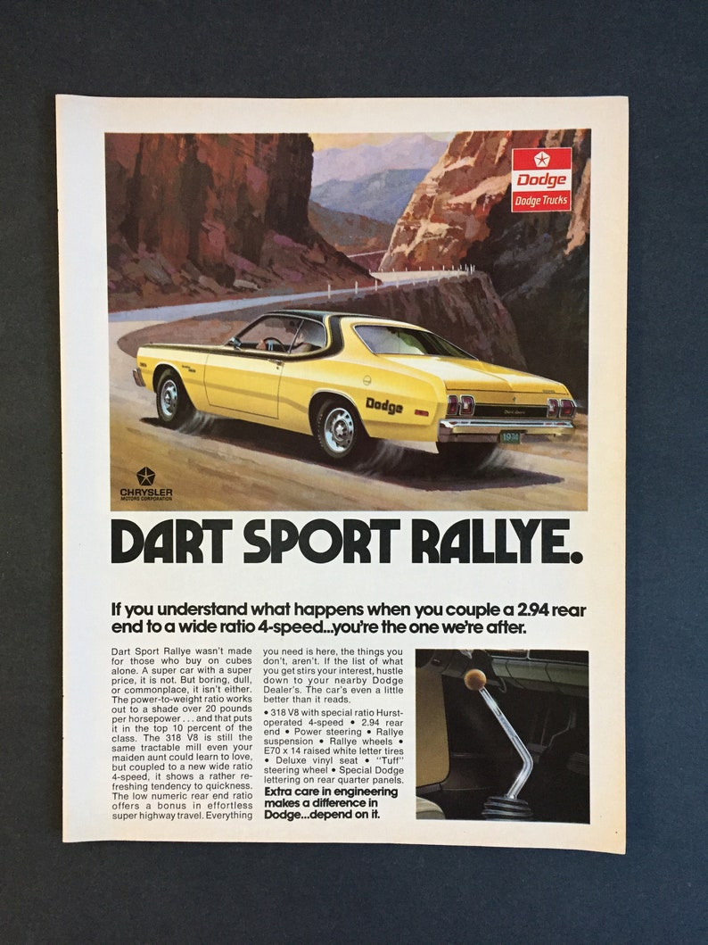 Original vintage magazine advertisement 1974 Dodge Dart Sport Rallye