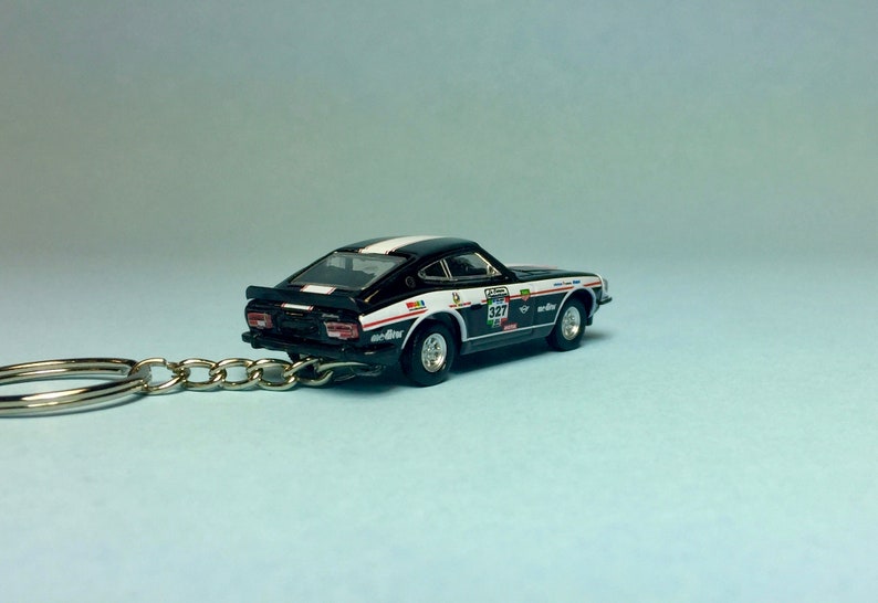 La Carrera Panamericana Mexico Rally Novelty keychain made from 164 scale die cast model car 1974 Datsun 260Z