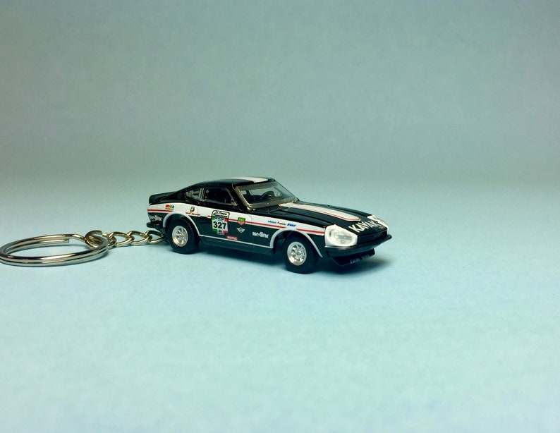 La Carrera Panamericana Mexico Rally Novelty keychain made from 164 scale die cast model car 1974 Datsun 260Z