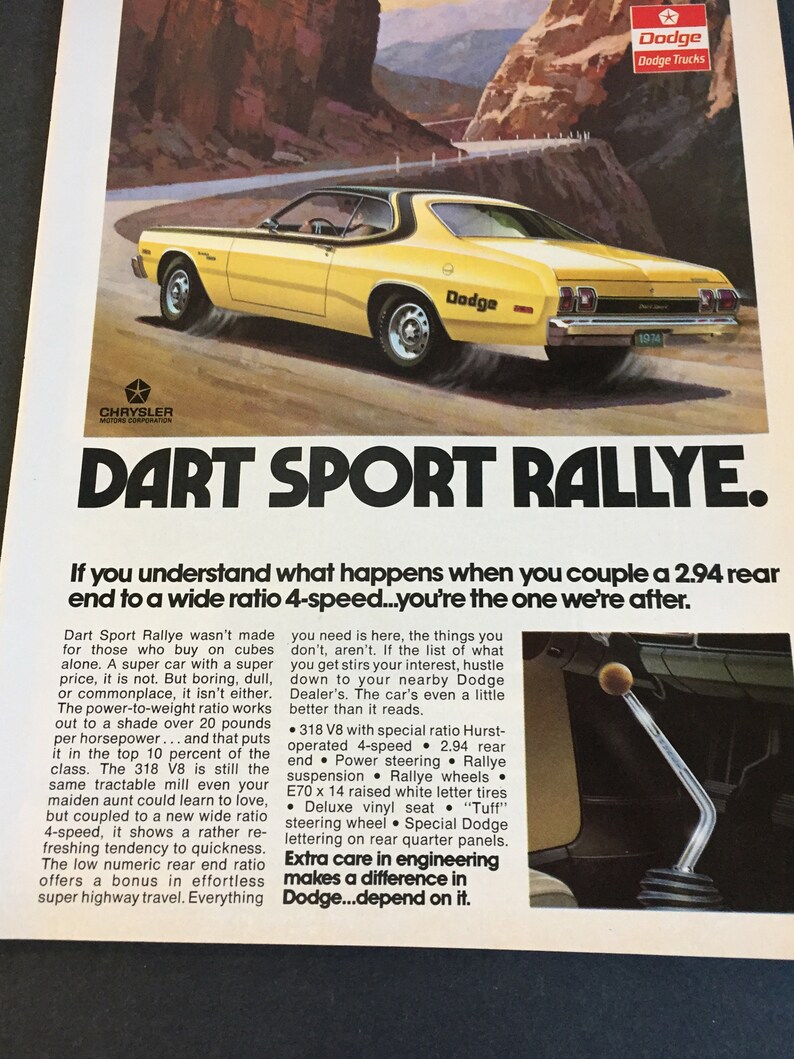 Original vintage magazine advertisement 1974 Dodge Dart Sport Rallye