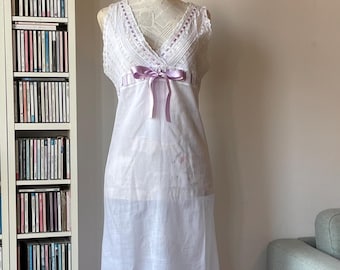 Antique 1910s/1920s Cotton Sleeveless Nightgown with Valenciennes