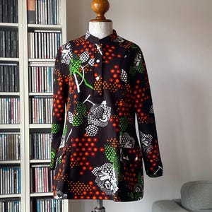 Vintage 1970s Mod Floral Psychedelic Print Tunic Blouse